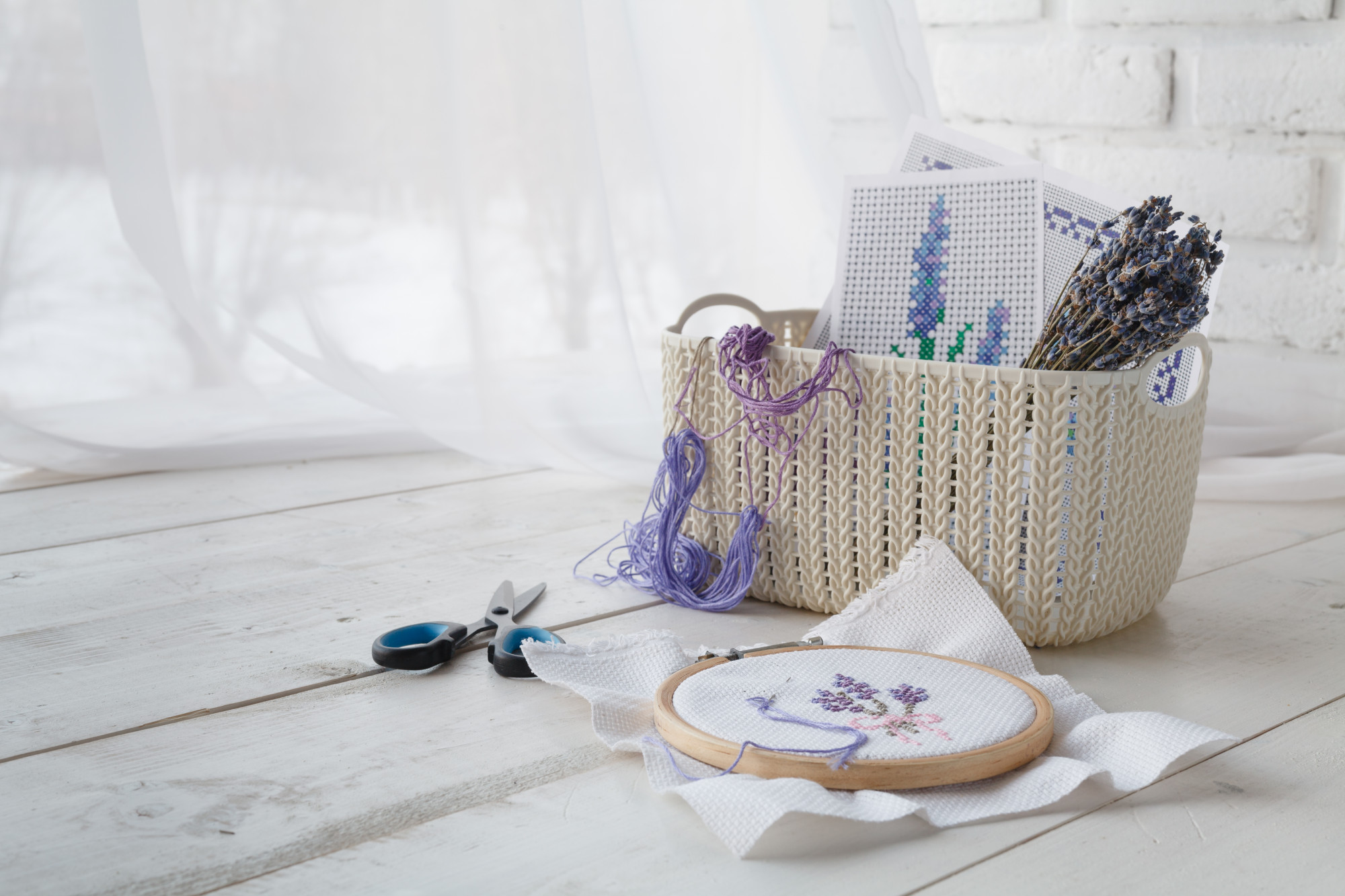 inviting studio window with samples on the table